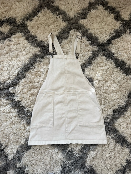 Altar'd State Dresses & Skirts - Altar'd State Cream Denim Overall Mini Dress with Buckled Straps